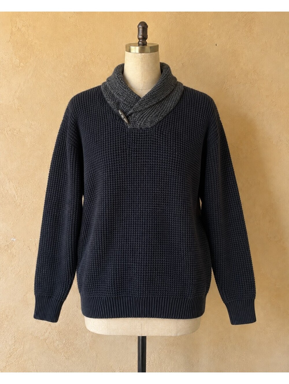 Weatherproof Vintage Men's Navy Waffle Shawl Sweater M